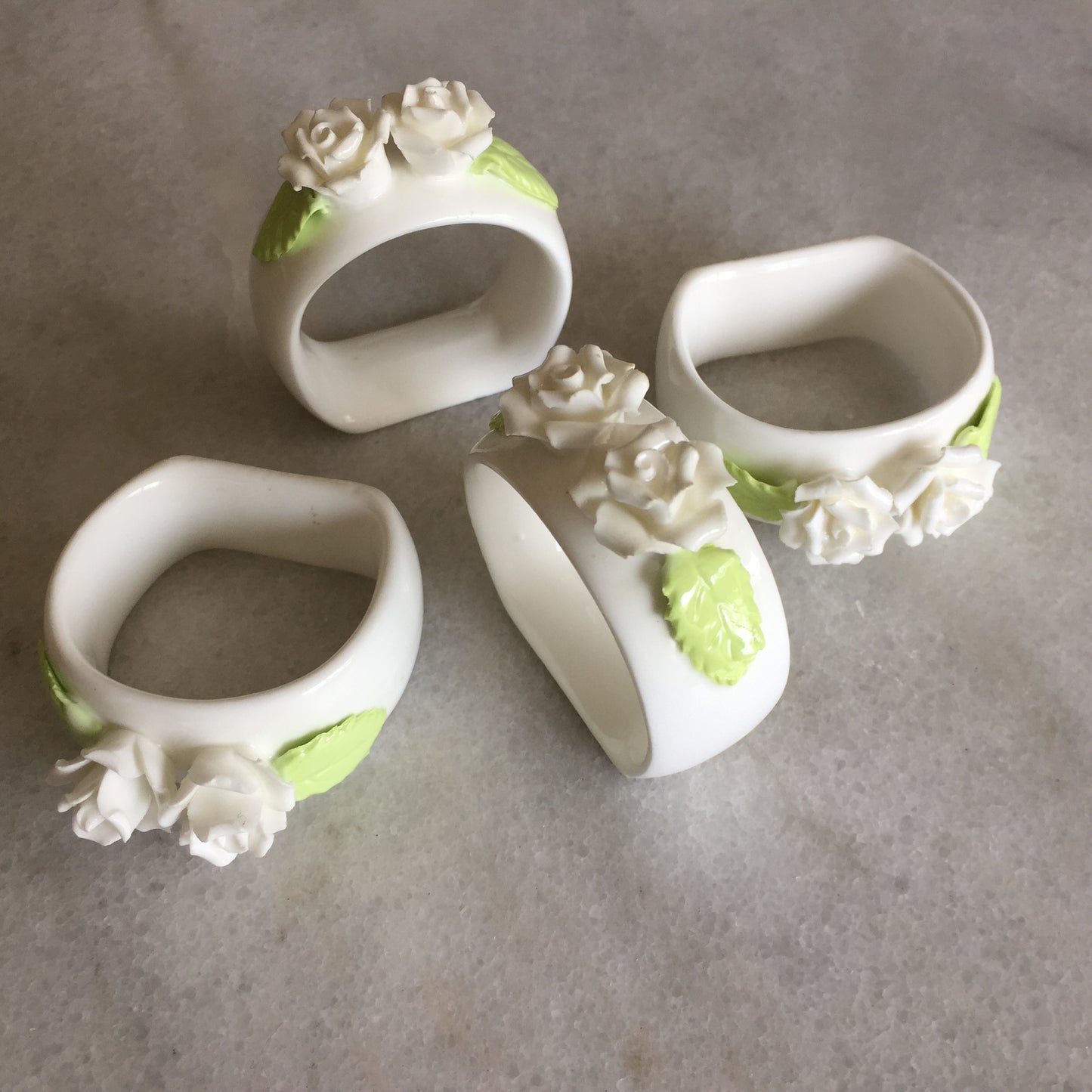 Vintage Porcelain Rose Napkin Rings | Set of 4