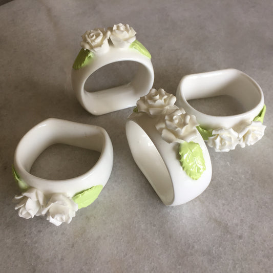 Vintage Porcelain Rose Napkin Rings | Set of 4