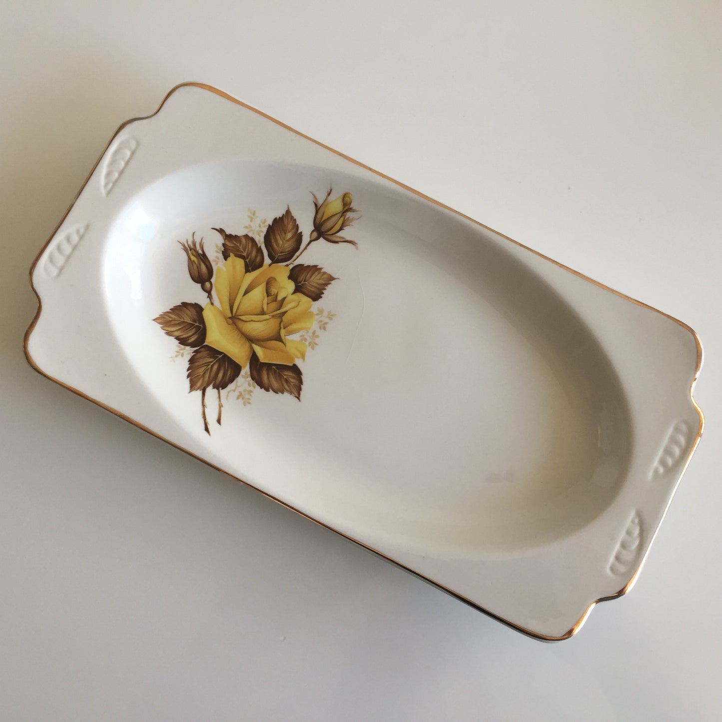 Wood & Sons Vintage Sandwich / Cake / Trinket Tray Yellow Rose Pattern