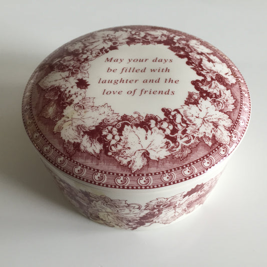 Spode Archive Collection Cranberry Vintage Bone China Jewellery / Ring Box with Lid