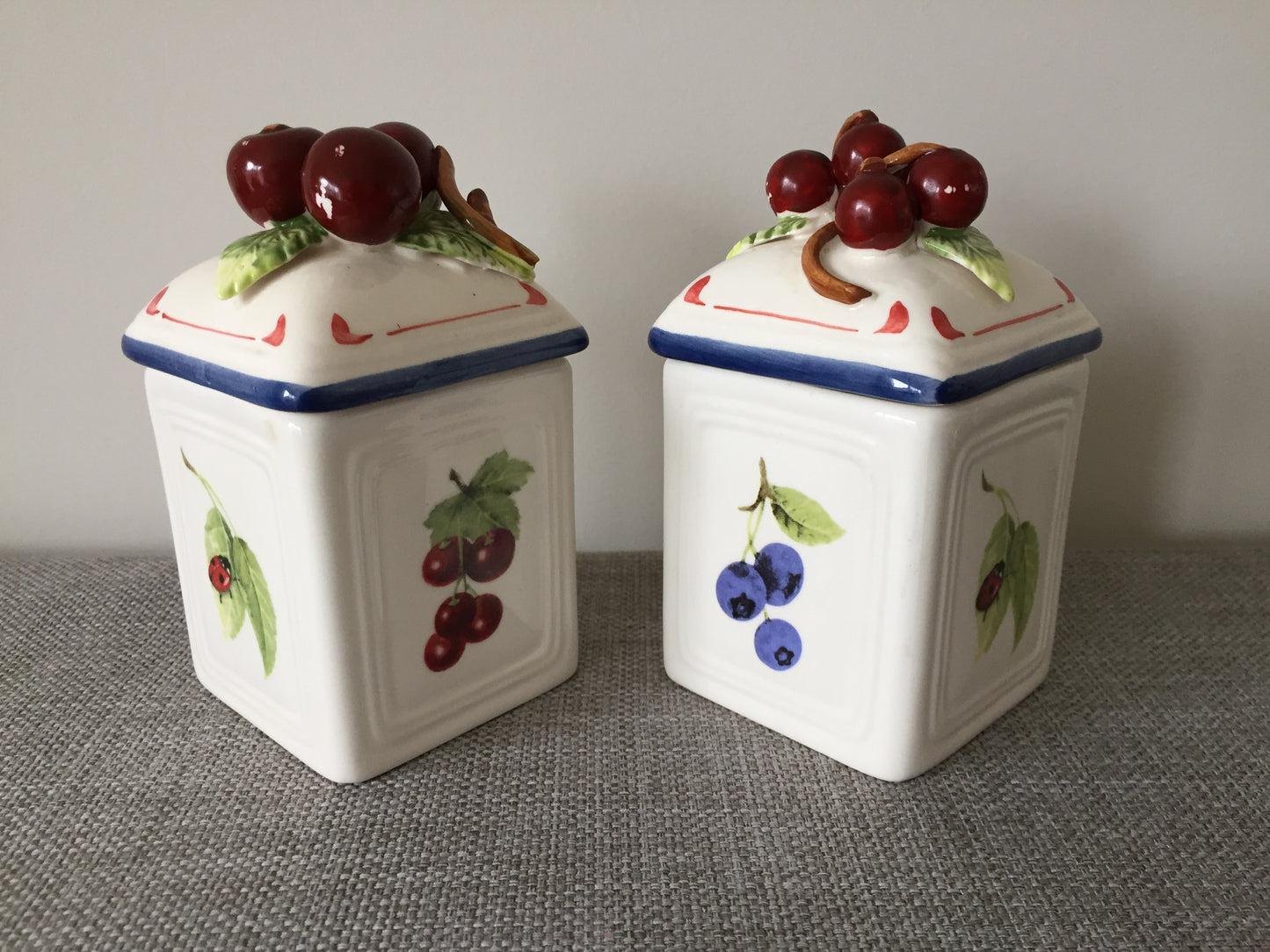Villeroy & Boch 'Cottage Charm' Ceramic Canisters Pair | Jam Jars | Cherry | Blueberry