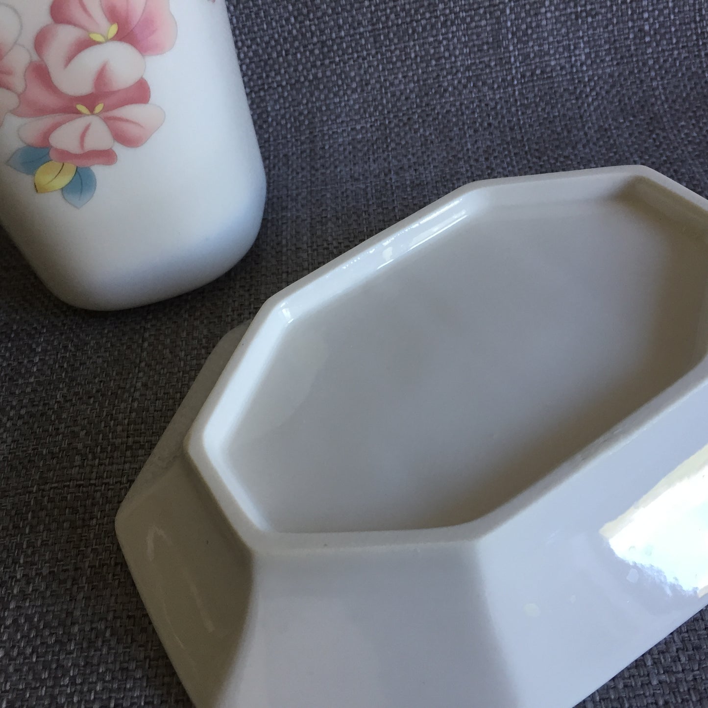 Mid-century Vintage Porcelain Floral Soap Dish & Matching Cup