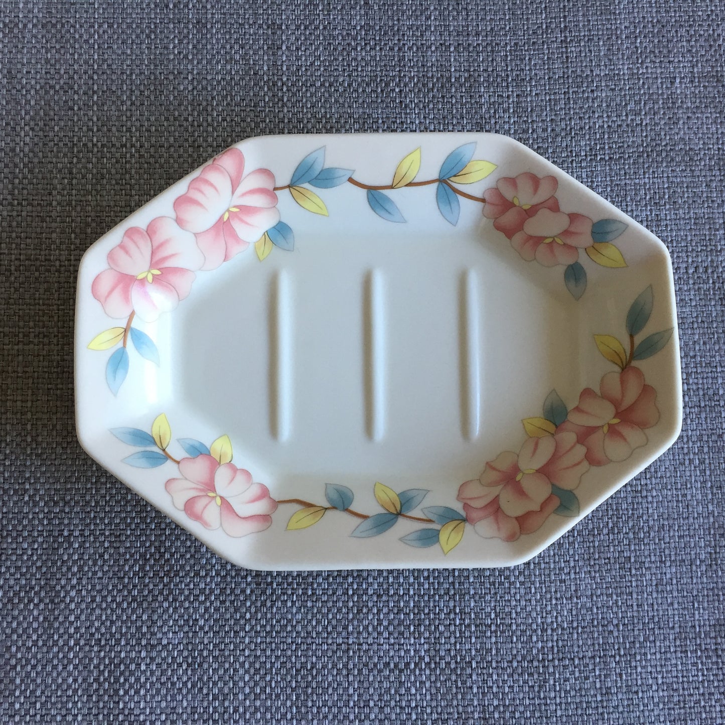 Mid-century Vintage Porcelain Floral Soap Dish & Matching Cup