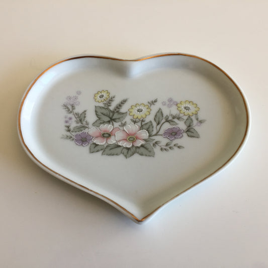 Vintage Porcelana Schmidt Brasil Heart Shaped Floral Ring | Trinket Dish with Gold Trim