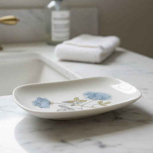 English Vintage Wedgwood Ice Rose Pattern Fine Porcelain Soap Dish