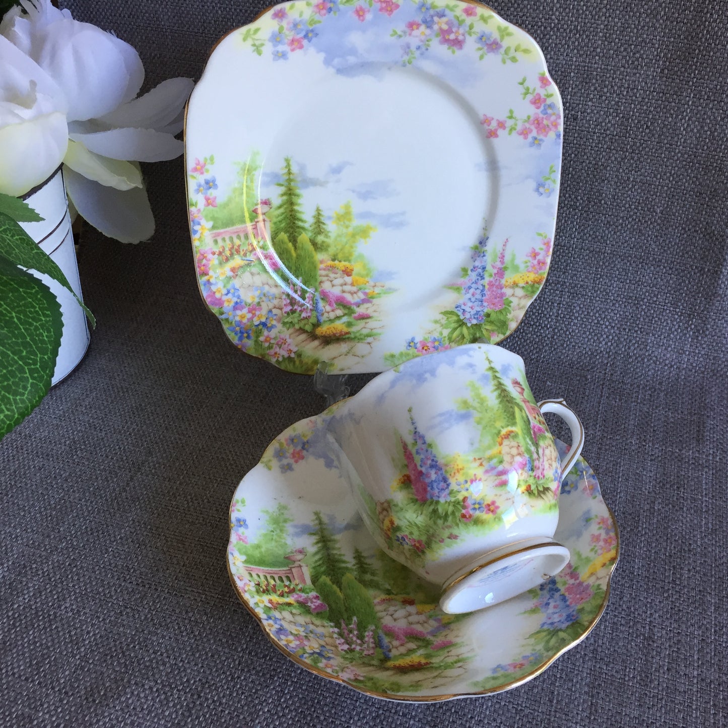Royal Albert Kentish Rockery Garden Pattern Demitasse Trio Fine Bone China