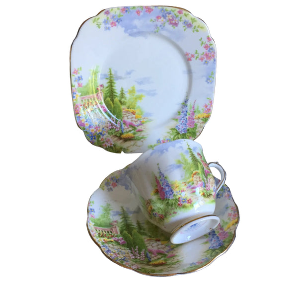 Royal Albert Kentish Rockery Garden Pattern Demitasse Trio Fine Bone China