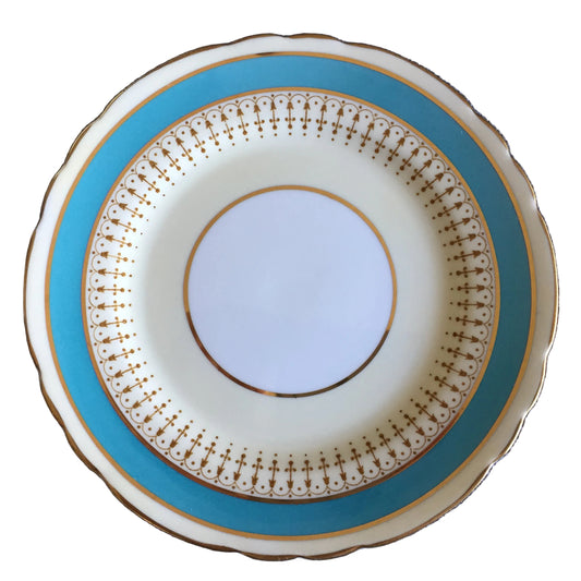 Aynsley Corset Aqua & Gold Filigre Dessert Plate | Unused Vintage Made in England