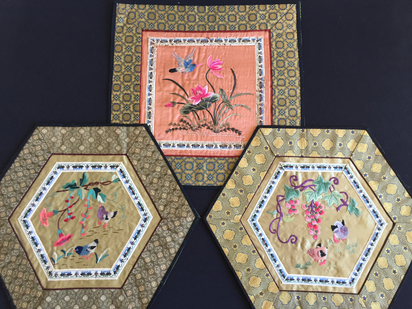 Traditional Vintage Chinese Silk Hand Embroidery Art Featuring Bird and Flower Motifs