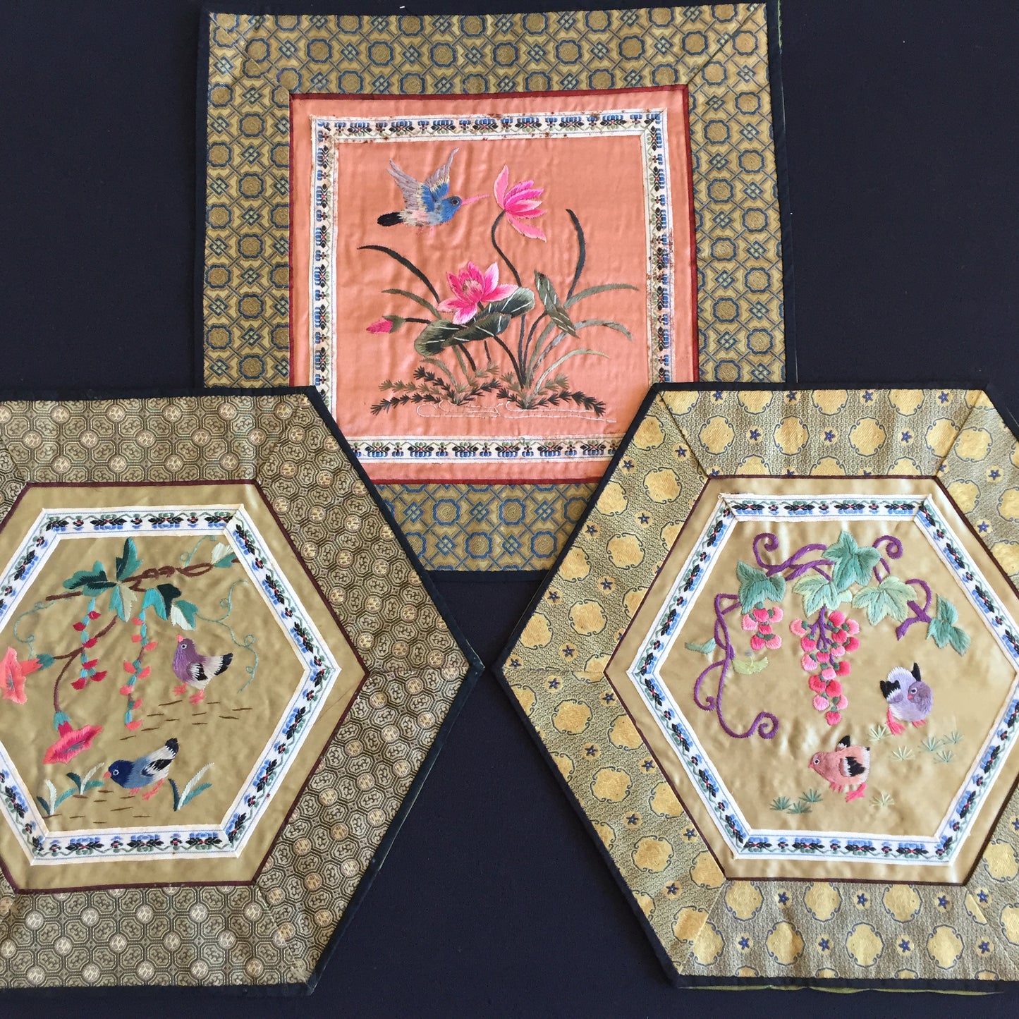 Traditional Vintage Chinese Silk Hand Embroidery Art Featuring Bird and Flower Motifs