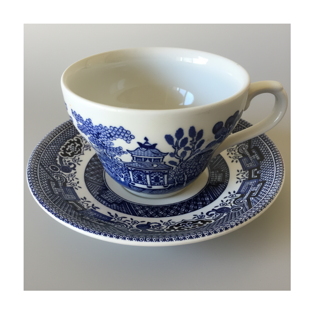 Churchill Oriental Blue Willow Ceramic Teacup & Saucer Made in England