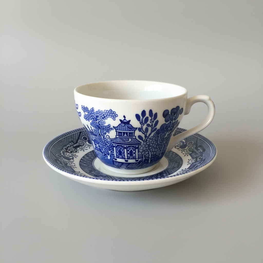 Churchill Oriental Blue Willow Ceramic Teacup & Saucer Made in England
