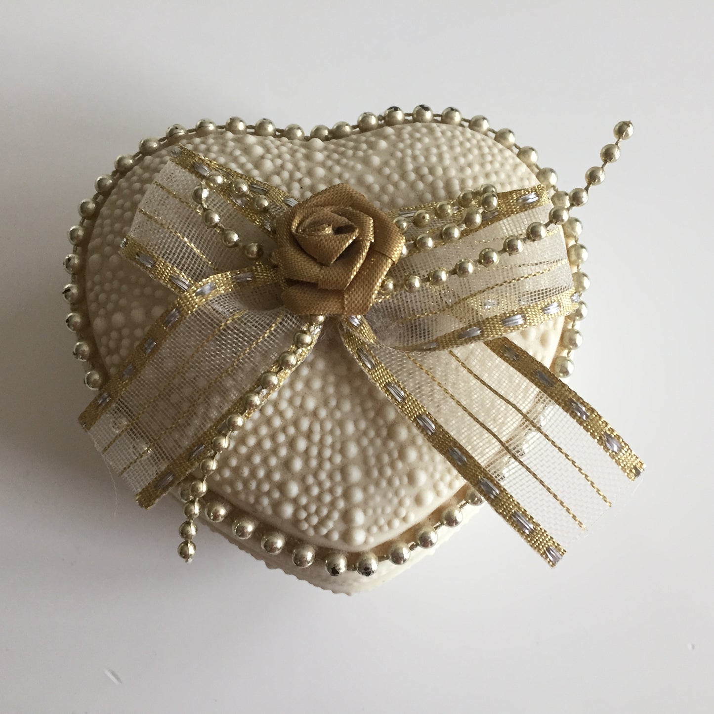 Heart Shaped Jewelry Box | Romantic Keepsake Decor with Roses and Bow