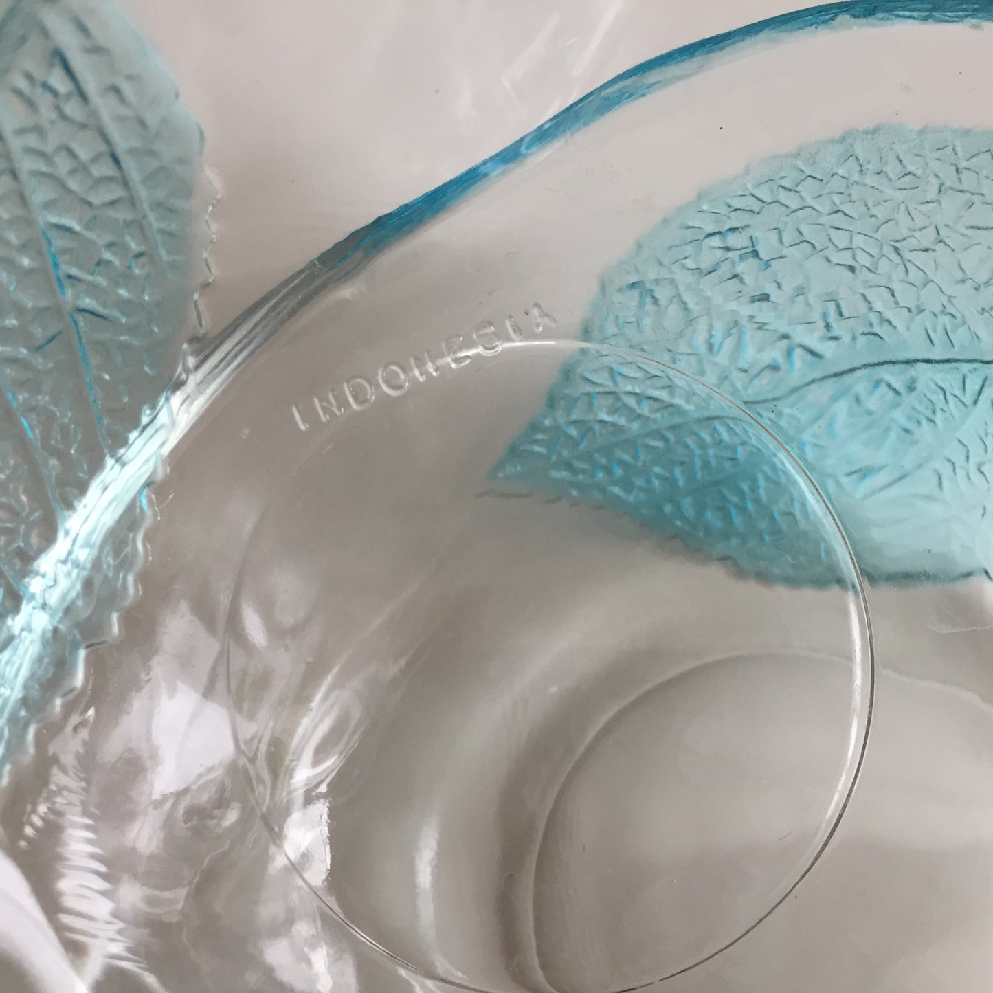 Pair of Vintage KIG Indonesia Apple Shaped Fruit | Berry Bowl Textured Leaf Aqua Blue
