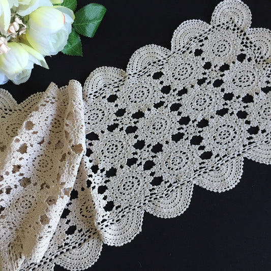 Ecru Cotton Crochet Lace Table Runner | Handmade Vintage