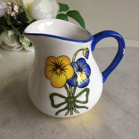 Hand Painted Porcelain Creamer with Pansy Posy Pattern