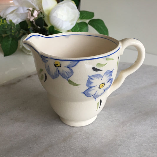 Salisbury English Vintage Porcelain Creamer Hand Painted Blue Floral Pattern