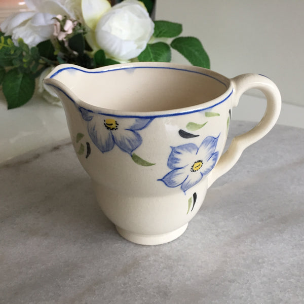 Salisbury English Vintage Porcelain Creamer Hand Painted Blue Floral Pattern