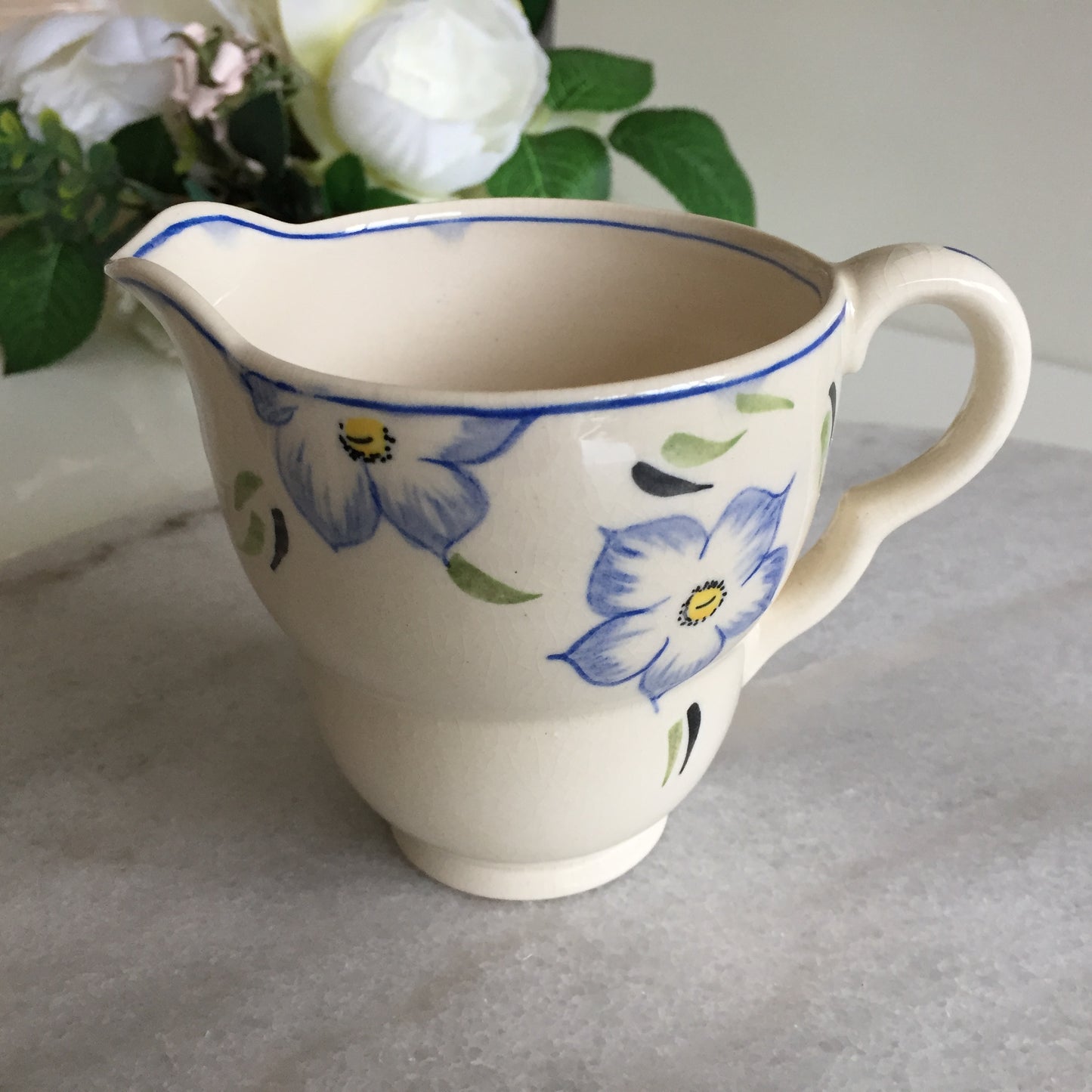 Salisbury English Vintage Porcelain Creamer Hand Painted Blue Floral Pattern