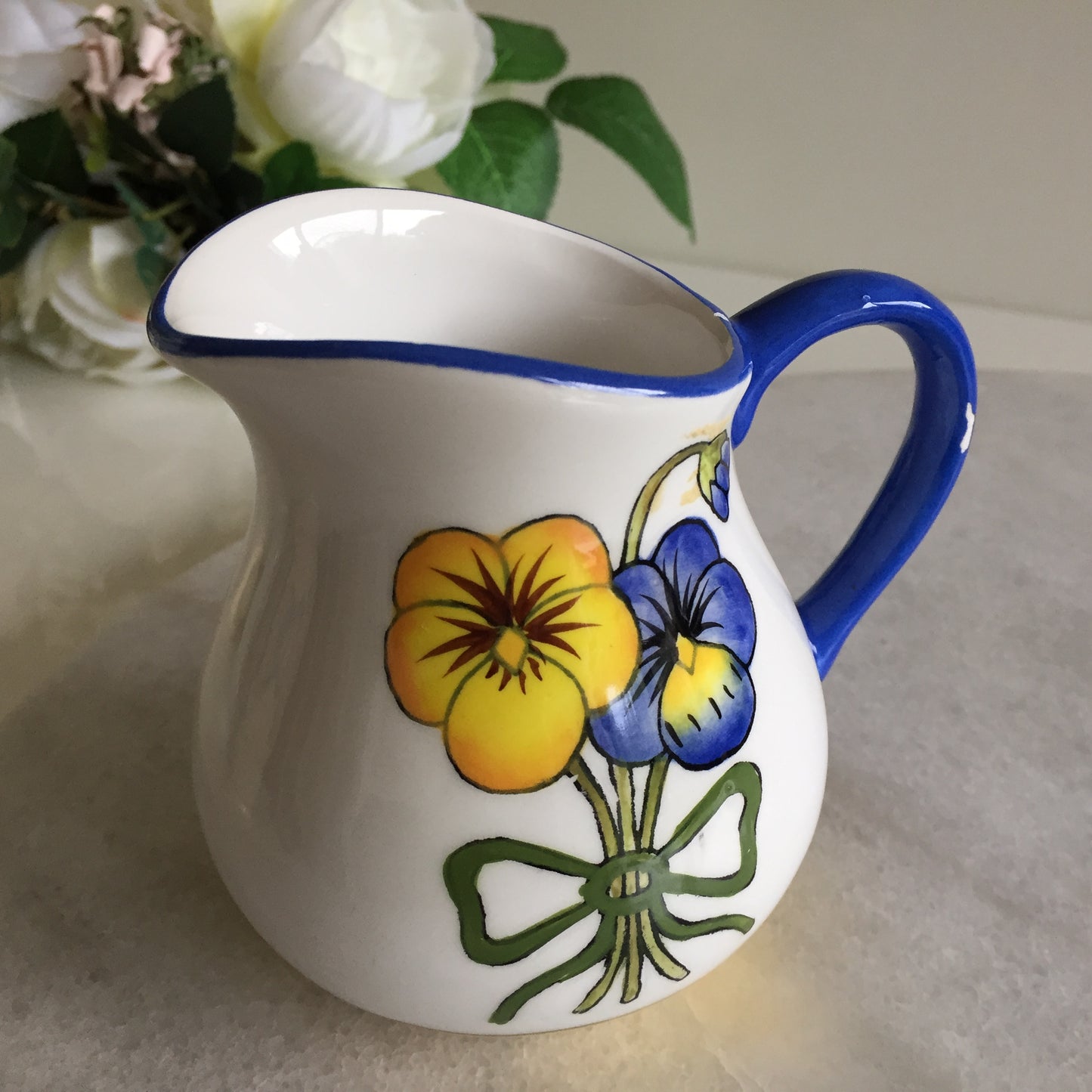 Hand Painted Porcelain Creamer with Pansy Posy Pattern