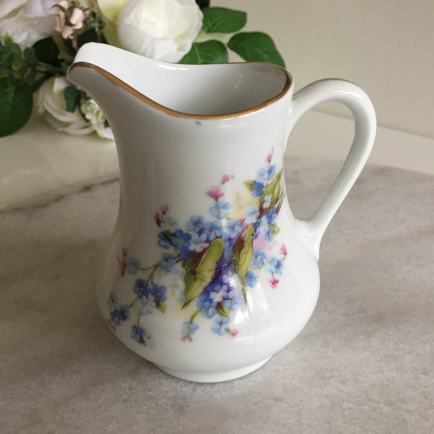 Vintage Porcelain Creamer Made in Czechoslovakia | Blue Forget-me-nots