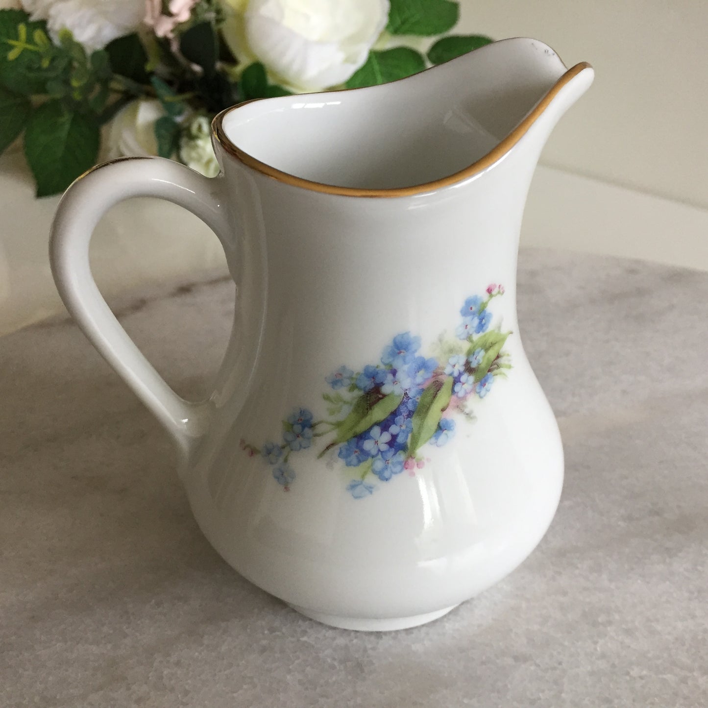 Vintage Porcelain Creamer Made in Czechoslovakia | Blue Forget-me-nots