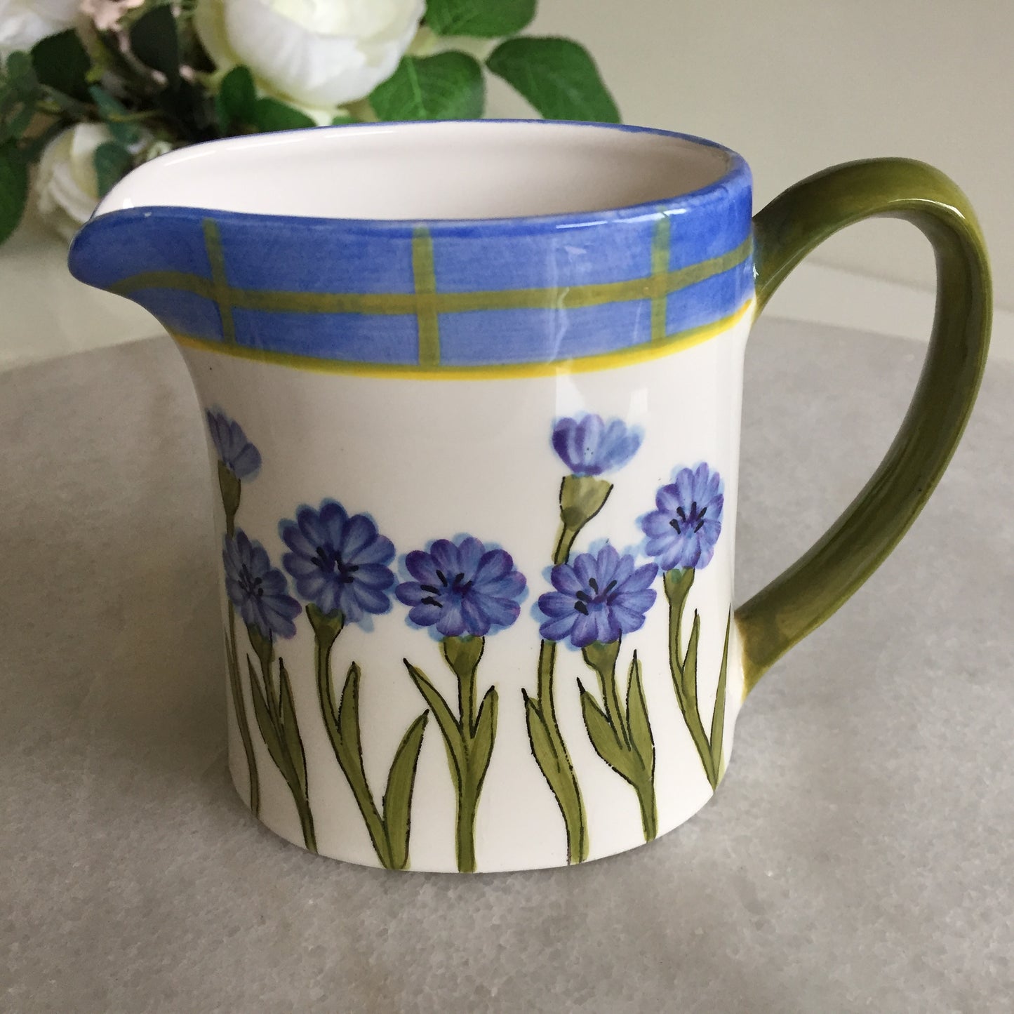Hand Painted Porcelain Creamer with Blue Floral Pattern
