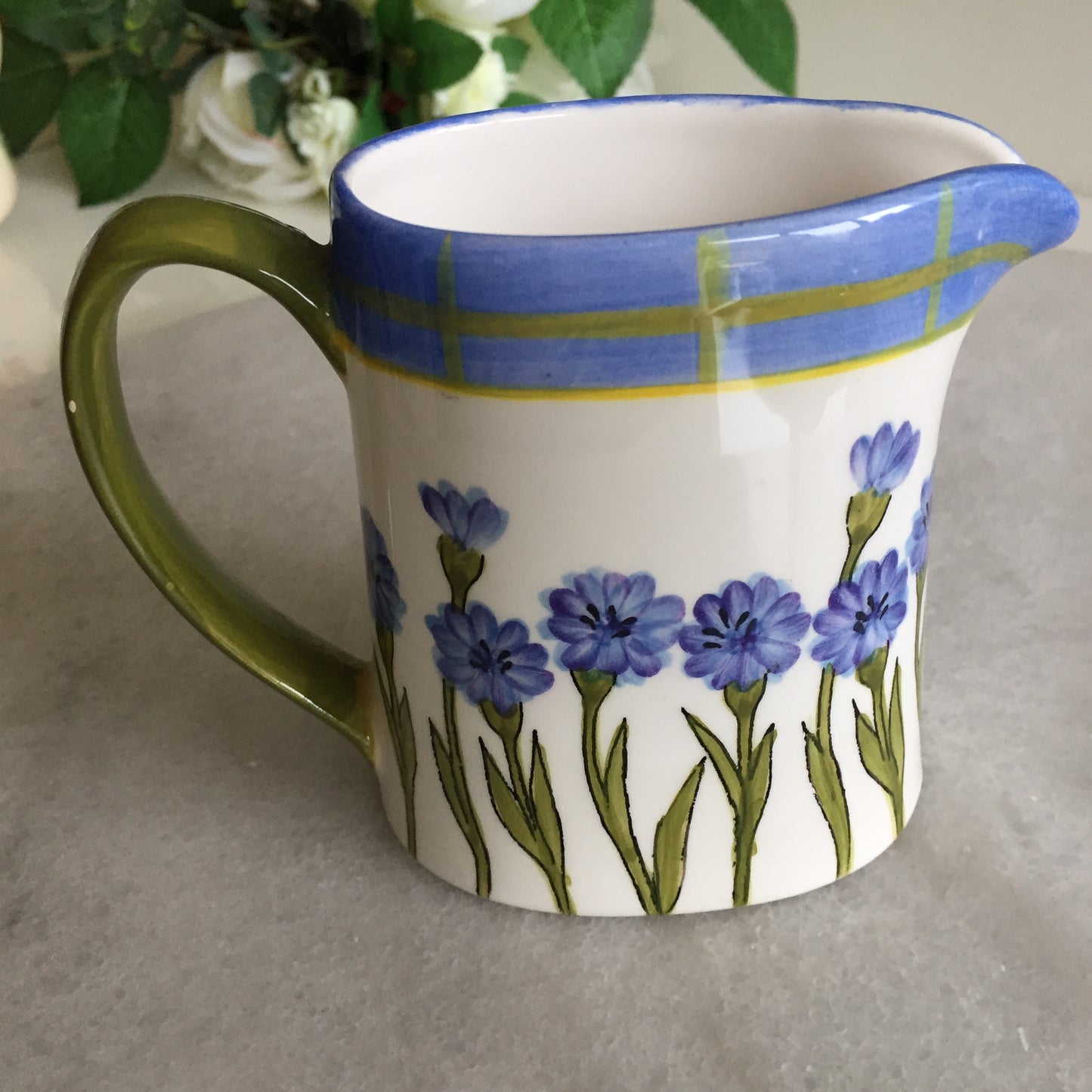 Hand Painted Porcelain Creamer with Blue Floral Pattern