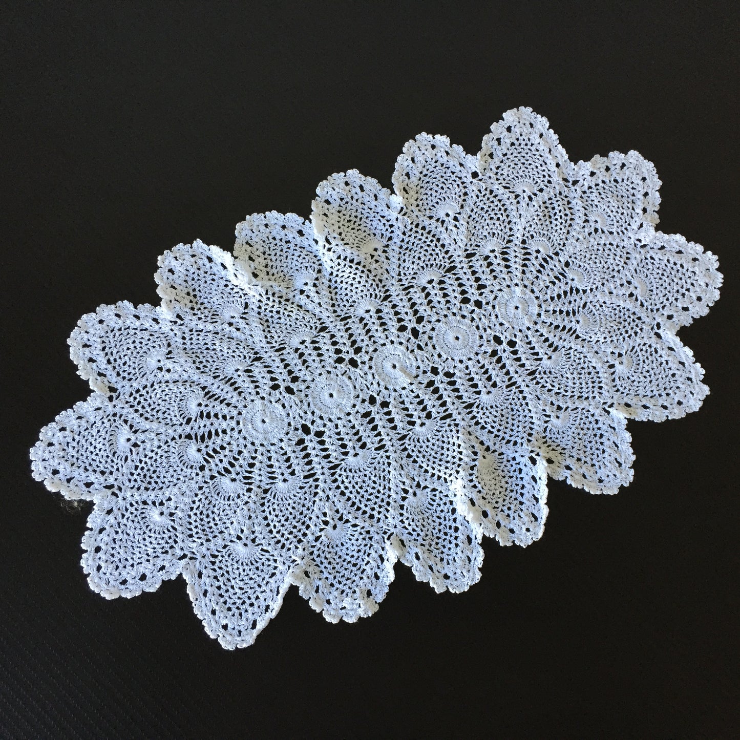 Vintage Oblong White Cotton Crochet Lace Table Centre Doily | Tray Cloth