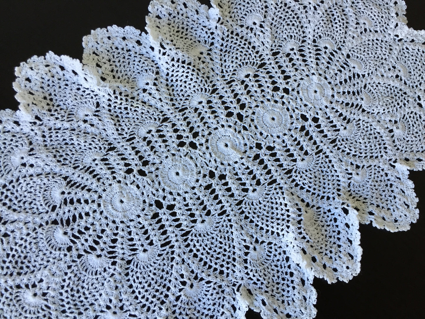Vintage Oblong White Cotton Crochet Lace Table Centre Doily | Tray Cloth