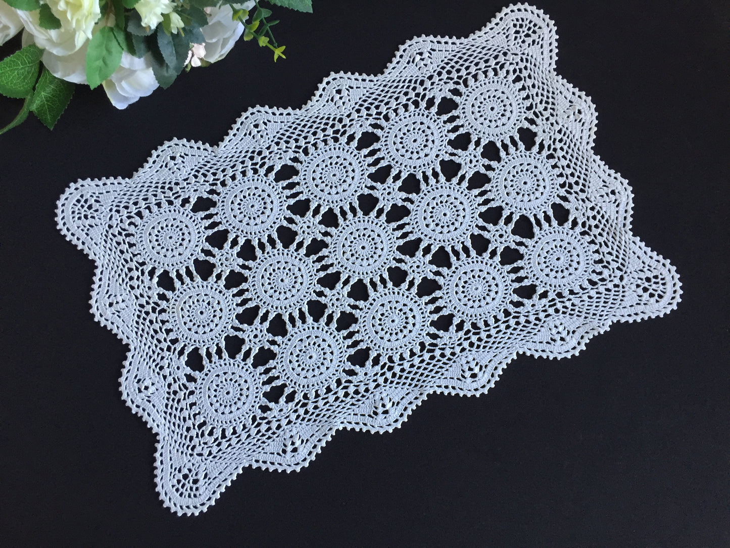 Mid-Century Vintage Handmade Cotton Crochet Lace Doily
