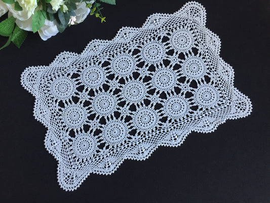 Mid-Century Vintage Handmade Cotton Crochet Lace Doily