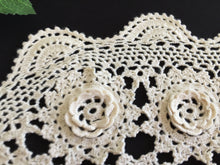 Load image into Gallery viewer, Oblong Crocheted White Cotton Lace Doily with 3D Irish Rose Pattern