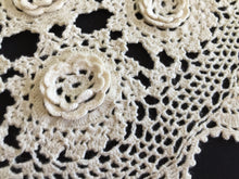 Load image into Gallery viewer, Oblong Crocheted White Cotton Lace Doily with 3D Irish Rose Pattern