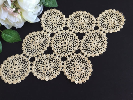 Handmade Mid Century Vintage Crochet Lace Oblong Ecru Cotton Doily