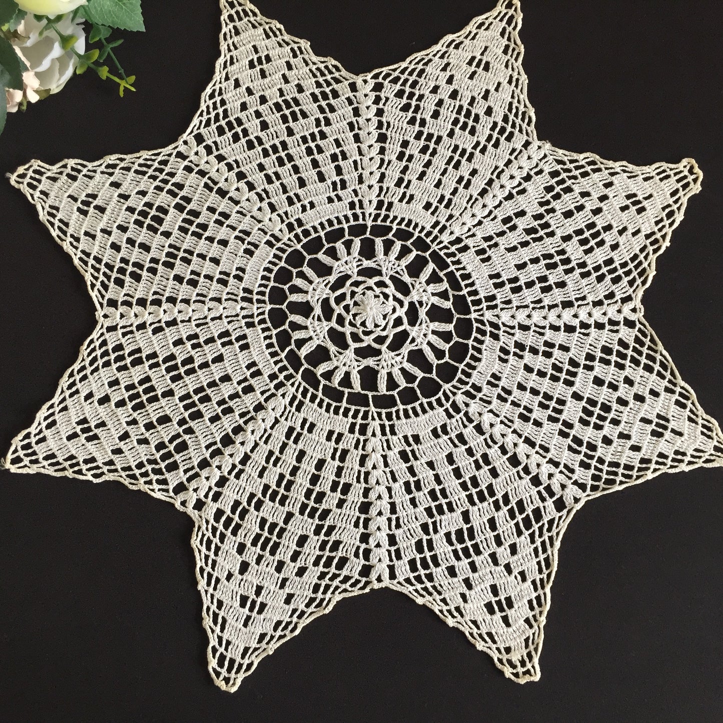 Vintage Handmade Cotton Crochet Lace Table Centrepiece Doily Star Shape