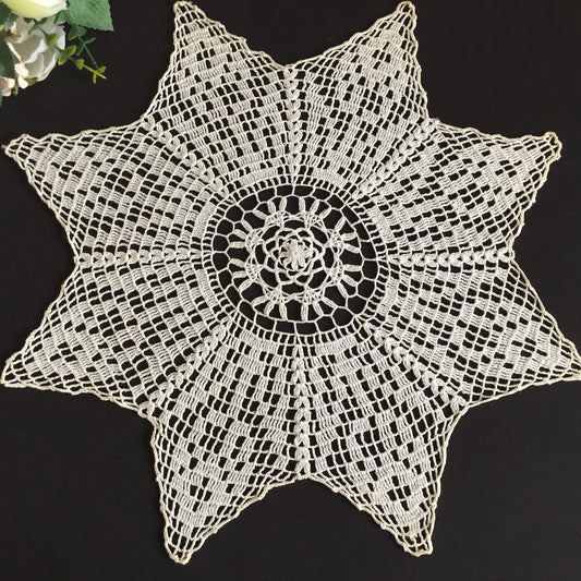 Vintage Handmade Cotton Crochet Lace Table Centrepiece Doily Star Shape