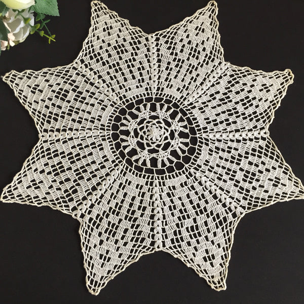 Vintage Handmade Cotton Crochet Lace Table Centrepiece Doily Star Shape