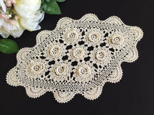 Load image into Gallery viewer, Oblong Crocheted White Cotton Lace Doily with 3D Irish Rose Pattern