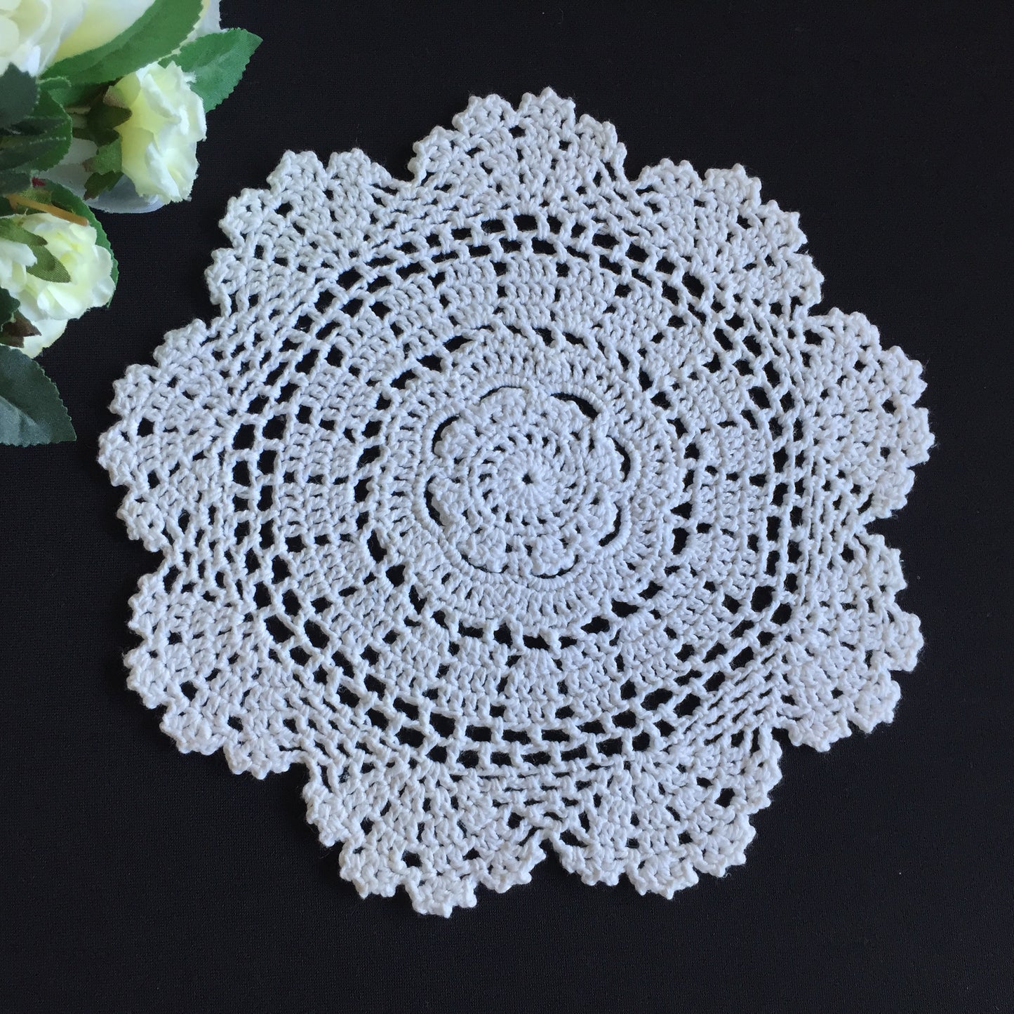 Mid-Century Vintage Handmade Cotton Crochet Lace Doily