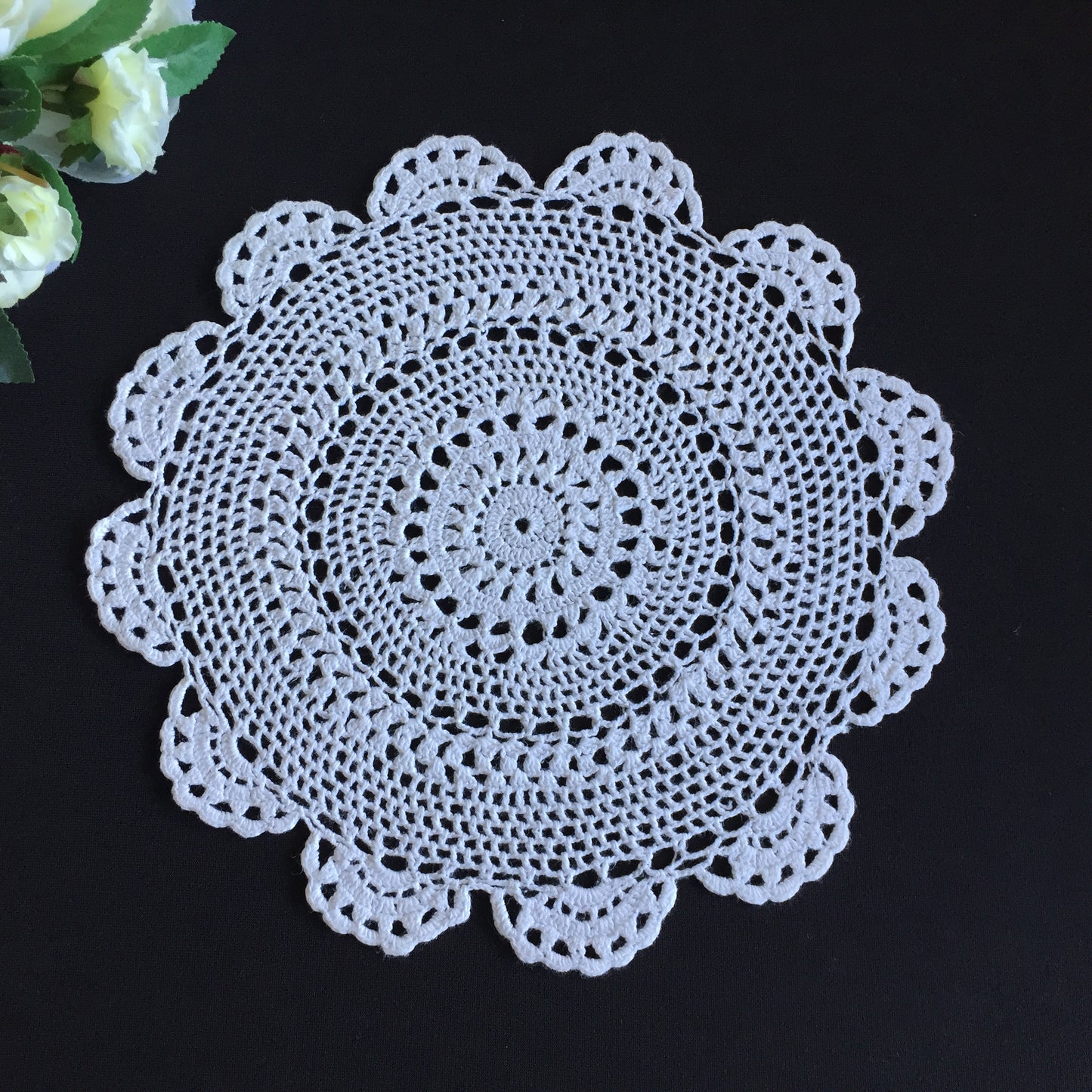 Mid-Century Vintage Handmade Cotton Crochet Lace Doily