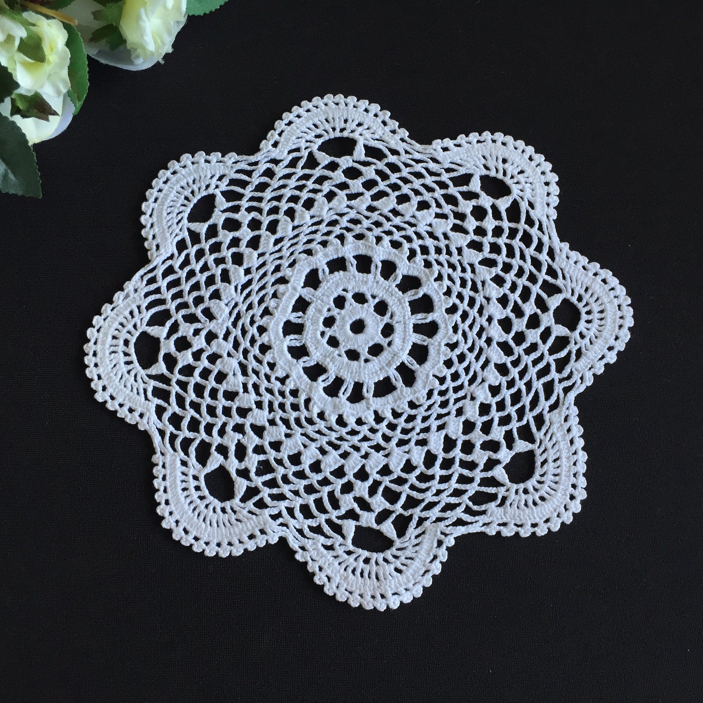 Mid-Century Vintage Handmade Cotton Crochet Lace Doily