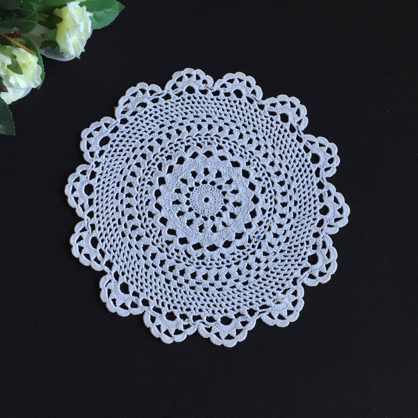 Mid-Century Vintage Handmade Cotton Crochet Lace Doily