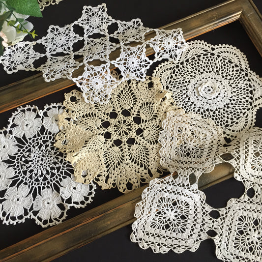Curated Eclectic Selection of Handmade 1950s Vintage Cotton Lace Doilies