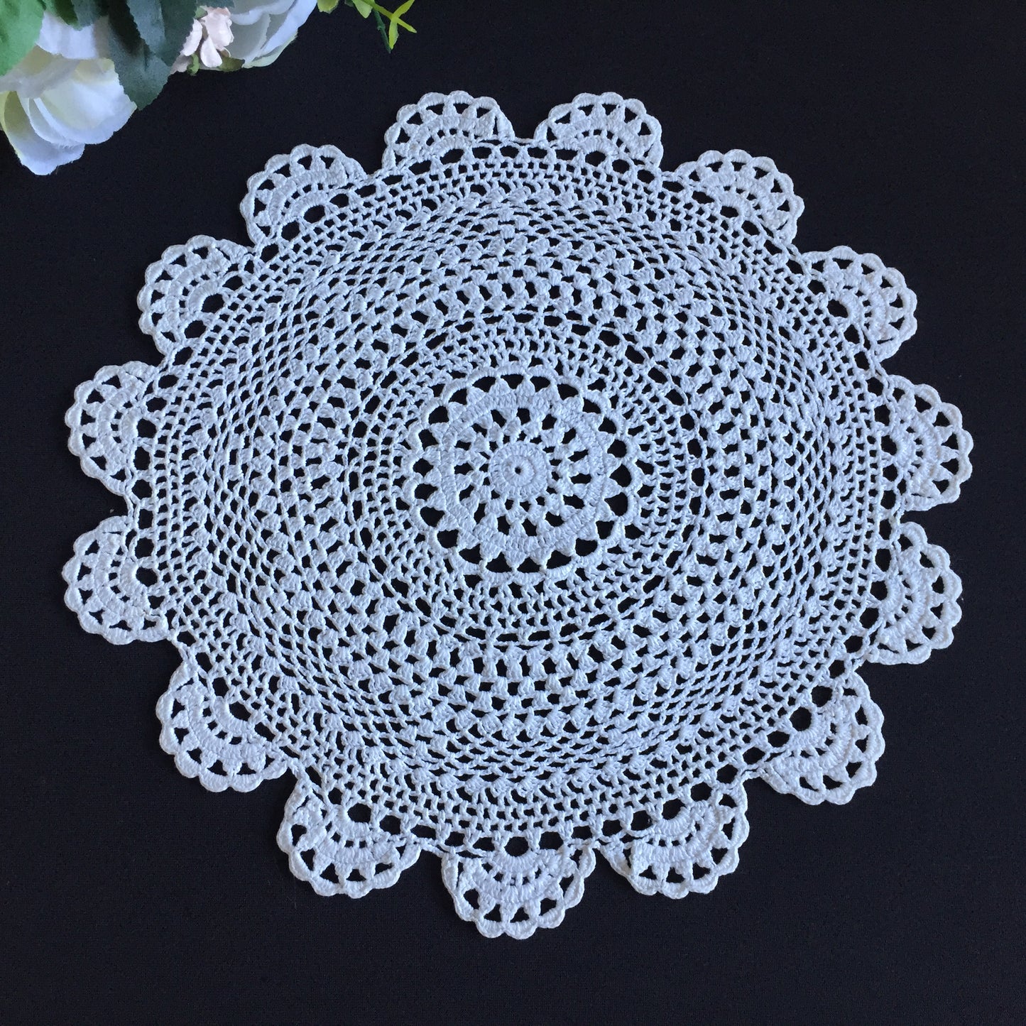 Mid-Century Vintage Handmade Cotton Crochet Lace Doily