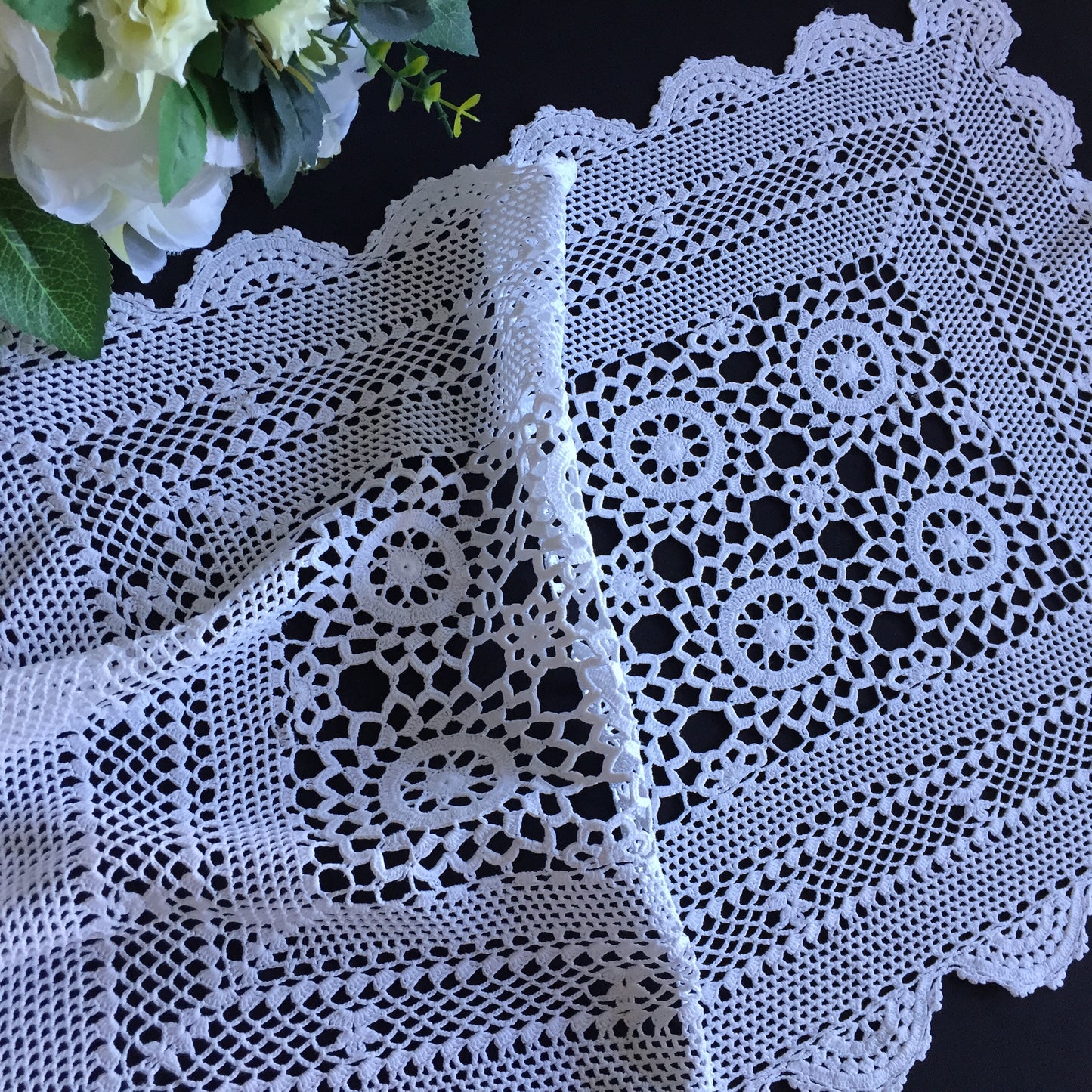 Mid-Century Vintage Handmade Cotton Crochet Lace Doily