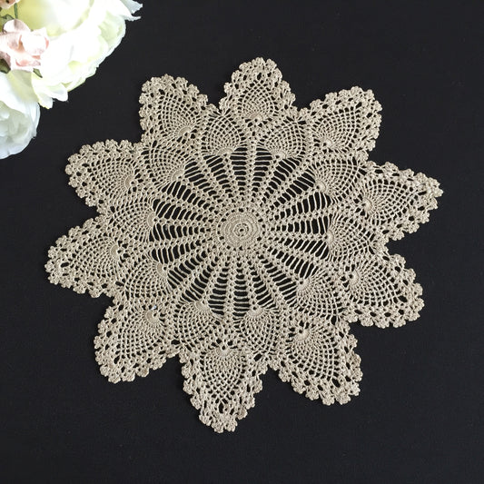 Small 9" Vintage Crocheted Cotton Lace Doily with Pineapple Pattern