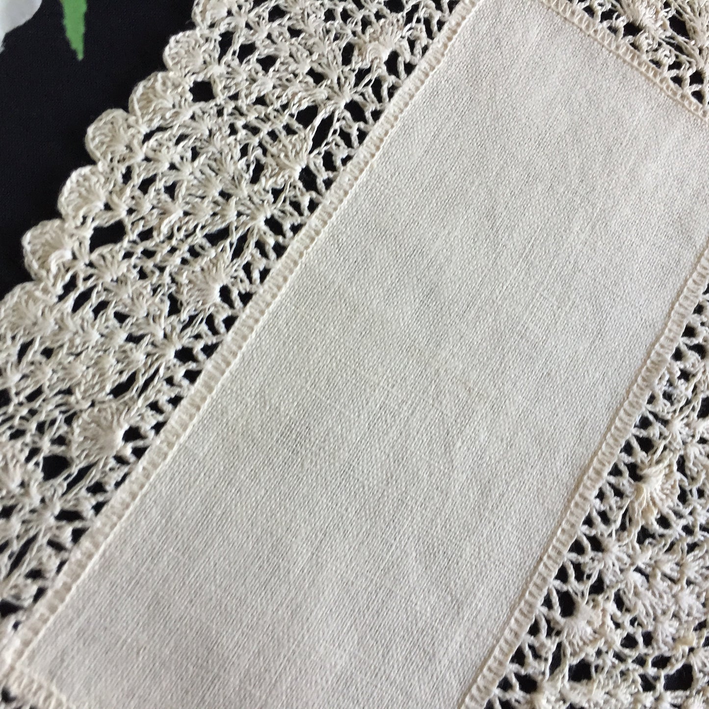 A Pair of Edwardian Antique Linen Centre Doilies with a Crochet Lace Border