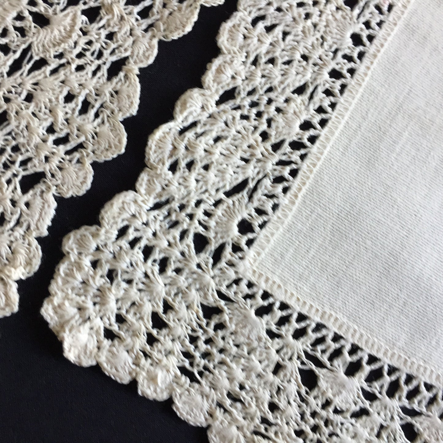 A Pair of Edwardian Antique Linen Centre Doilies with a Crochet Lace Border