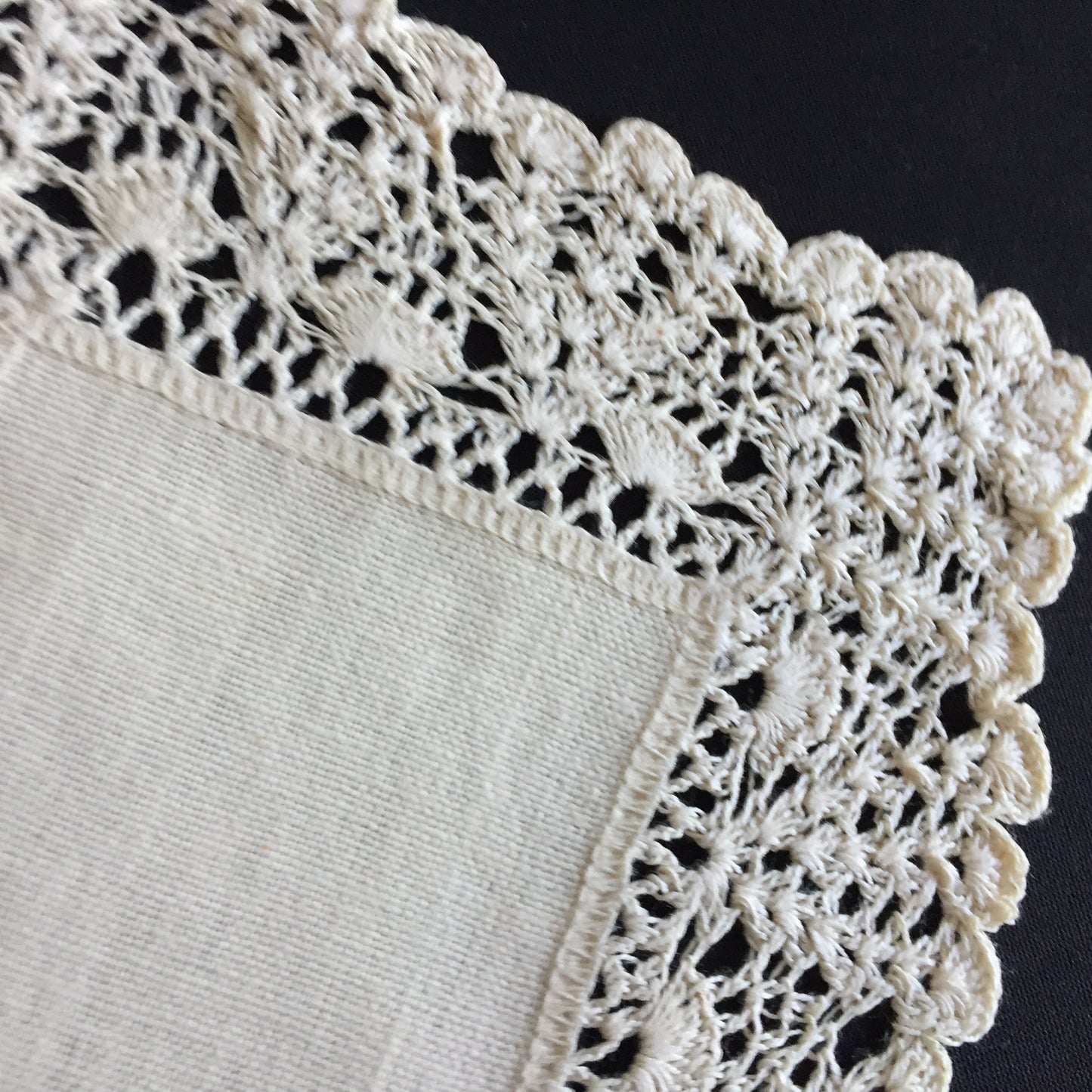 A Pair of Edwardian Antique Linen Centre Doilies with a Crochet Lace Border
